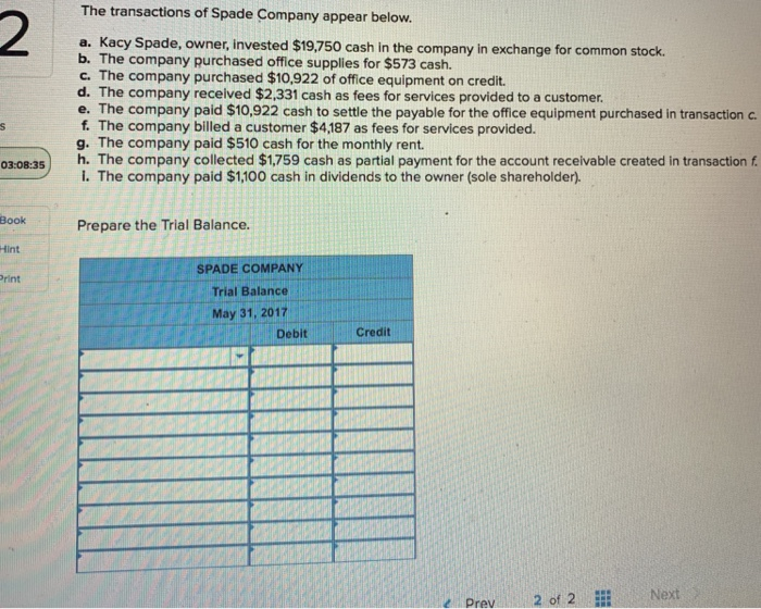 Solved The transactions of Spade Company appear below. 2 a.