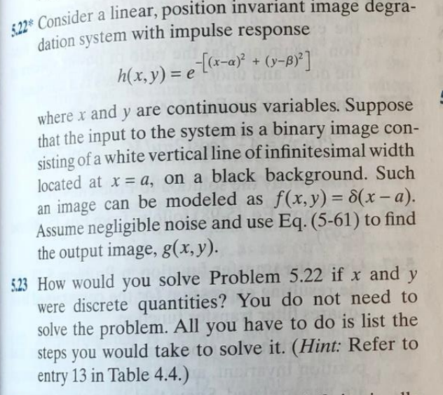 Solved Consider A Linear Position Invariant Image