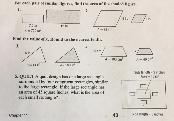 Solved For each pair of similar figures, find the area of | Chegg.com