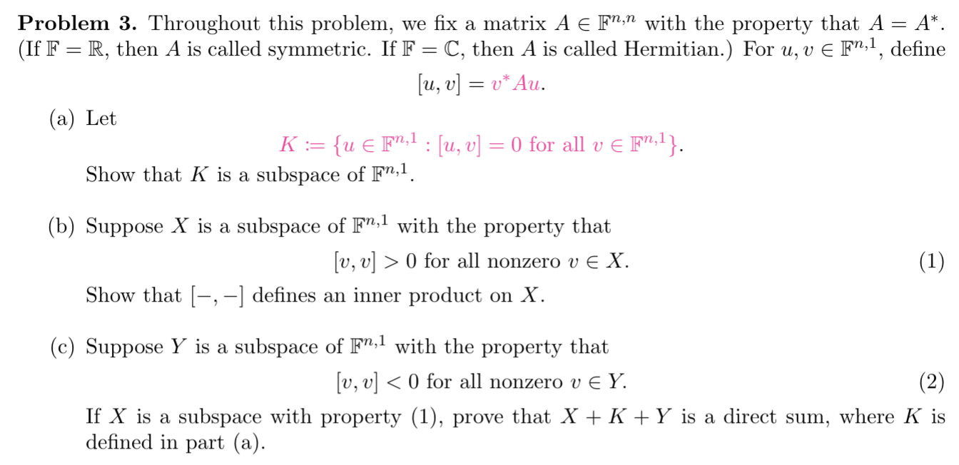 Solved Problem 3 Throughout This Problem We Fix A Matri Chegg Com