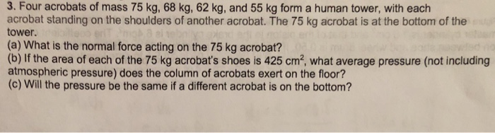 Solved 3. Four Acrobats Of Mass 75 Kg, 68 Kg, 62 Kg, And 55 | Chegg.com