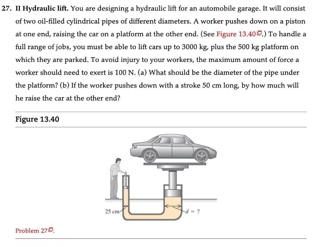 Solved 7. II Hydraulic Lift. You Are Designing A Hydraulic | Chegg.com