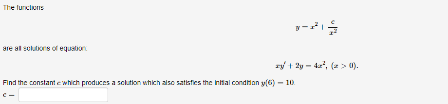Solved The functions y=x2+x2c are all solutions of equation: | Chegg.com
