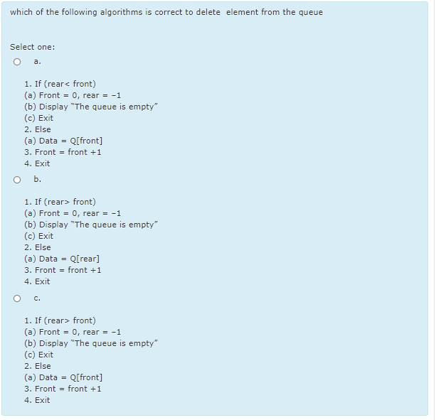 Solved Which Of The Following Algorithms Is Correct To De Chegg Com