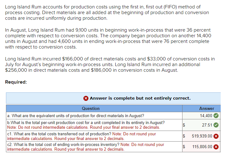 Long Island Rum accounts for production costs using