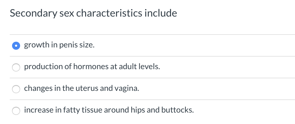 Solved Secondary sex characteristics include O growth in Chegg