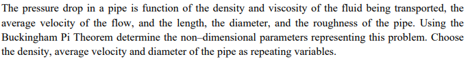 Solved The pressure drop in a pipe is function of the | Chegg.com