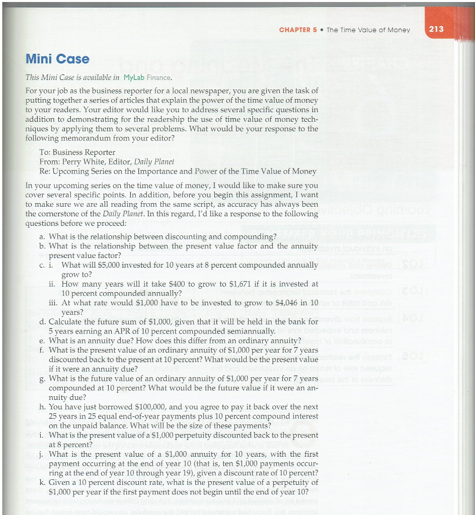 Solved CHAPTER 5. The Time Value of Money 213 Mini Case This | Chegg.com