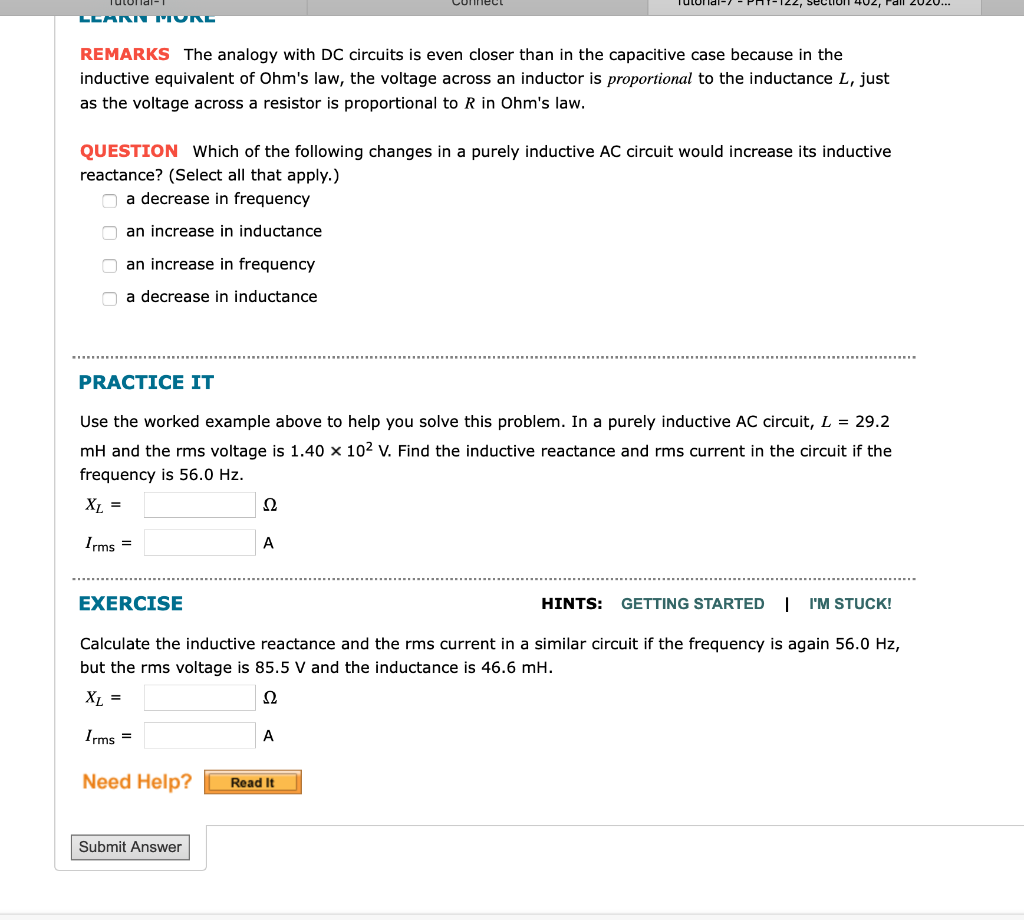 Solved EXAMPLE 21.3 A Purely Inductive AC Circuit GOAL | Chegg.com