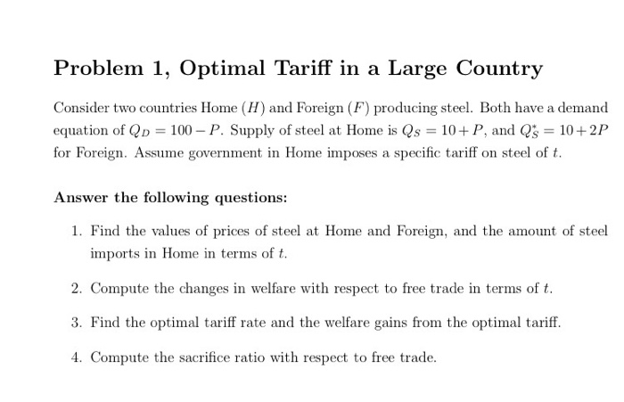 Solved Consider Two Countries Home (H) And Foreign (F) | Chegg.com