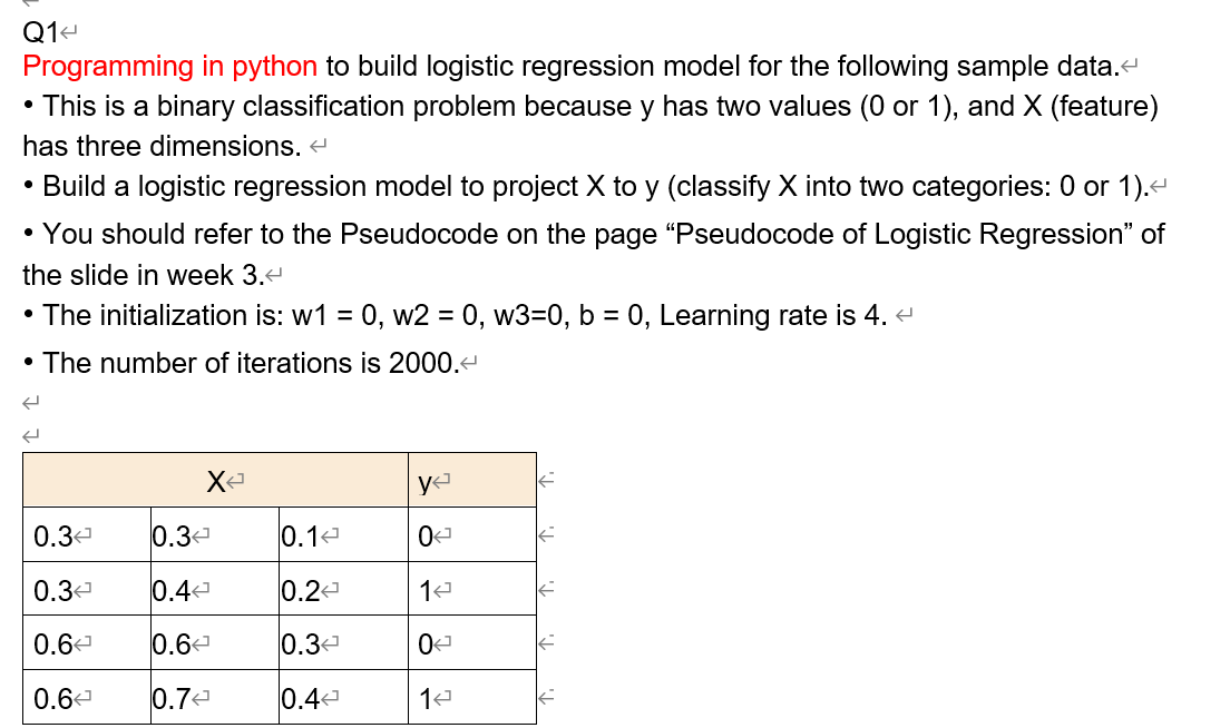 Solved Q1 Programming in python to build logistic regression | Chegg.com