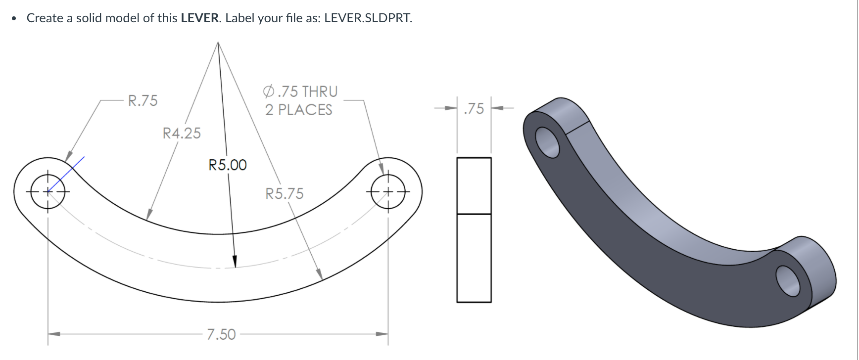 Solved Create a solid model of this LEVER. Label your file | Chegg.com