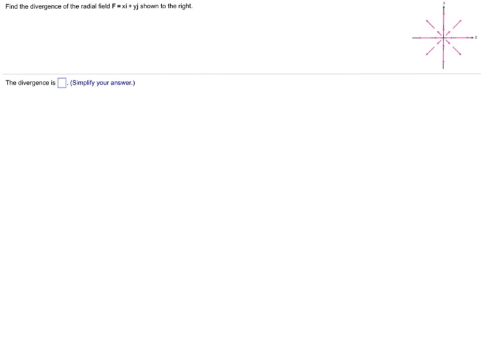 Solved Find the divergence of the radial field F-xi-yj shown | Chegg.com