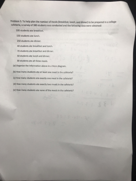 Solved Problem 3. To Help Plan The Number Of Meals | Chegg.com