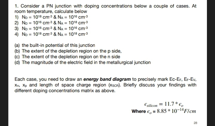 Solved 1. Consider a PN junction with doping concentrations | Chegg.com