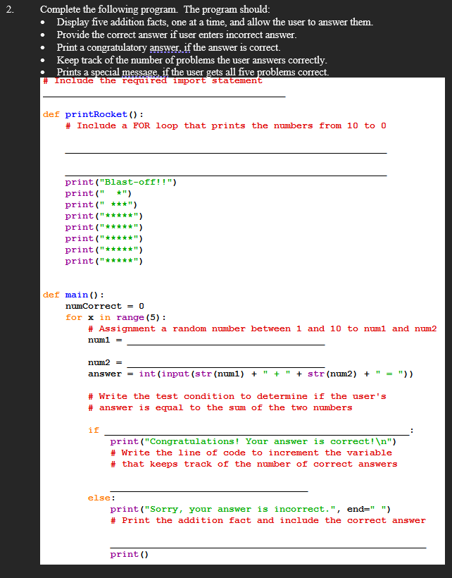 Solved 2. Complete the following program. The program | Chegg.com