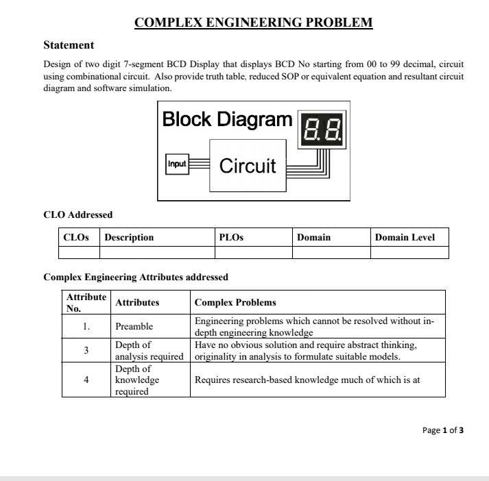 COMPLEX ENGINEERING PROBLEM Statement Design of two | Chegg.com