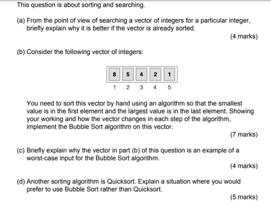 Solved This question is about sorting and searching. (a) | Chegg.com