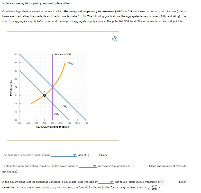 Solved 3. Discretionary fiscal policy and multiplier effects | Chegg.com