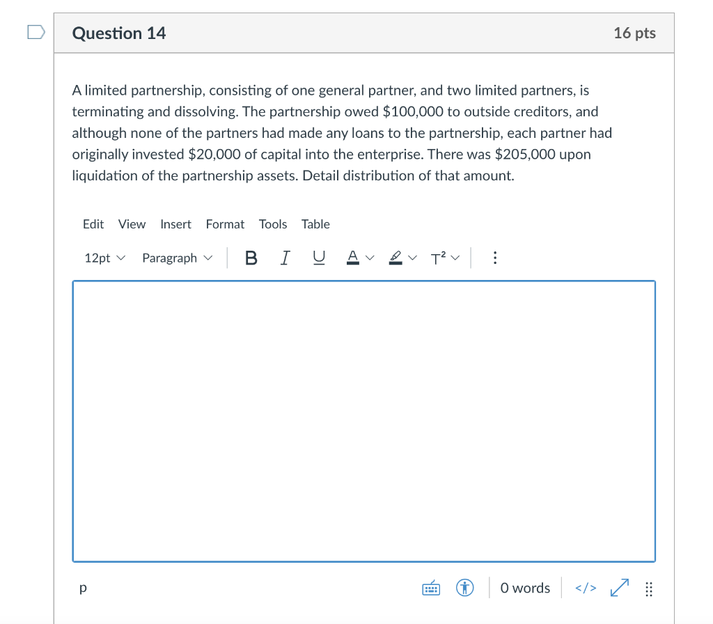 Solved Question 14 16 Pts A Limited Partnership Consisting Chegg Com