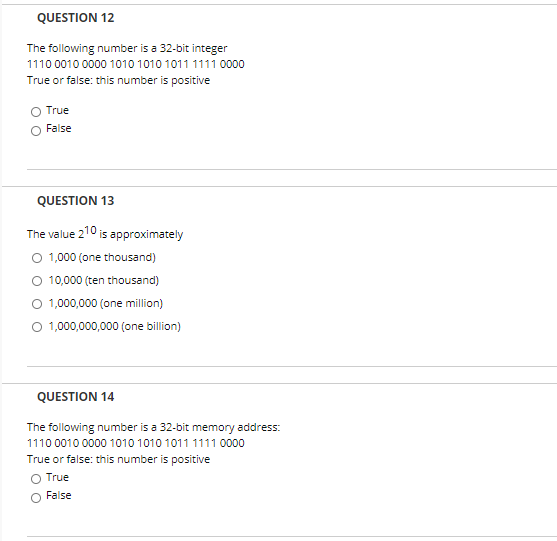Solved QUESTION 12 The following number is a 32-bit integer | Chegg.com