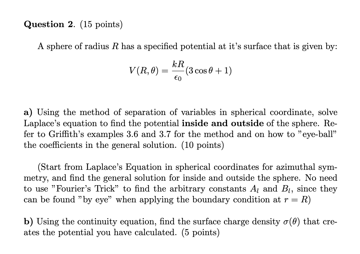 Solved A sphere of radius R has a specified potential at | Chegg.com