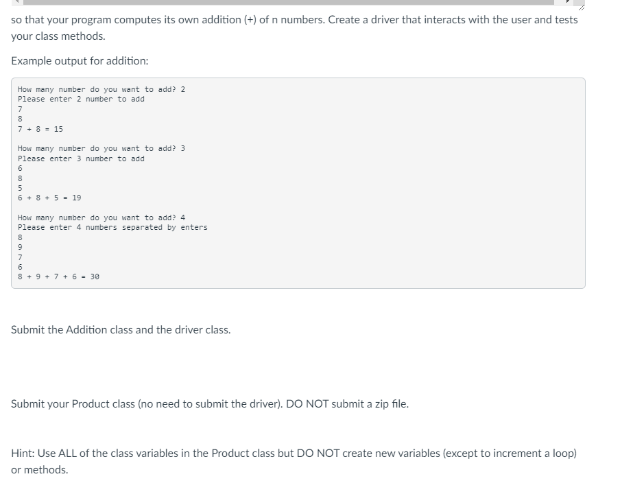 Solved public class Addition { int[] array; int results; } | Chegg.com