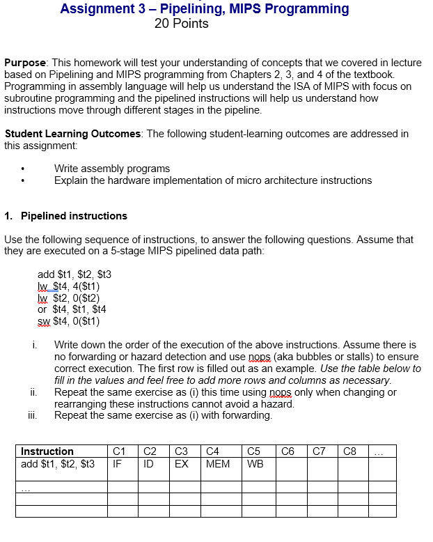 Solved Assignment 3 - Pipelining, MIPS Programming 20 Points | Chegg.com