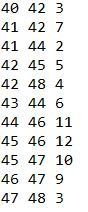 40 42 3 41 427 41 42 42 455 42 48 4 43 446 44 46 11 45 46 12 45 47 18 46 479 47 483