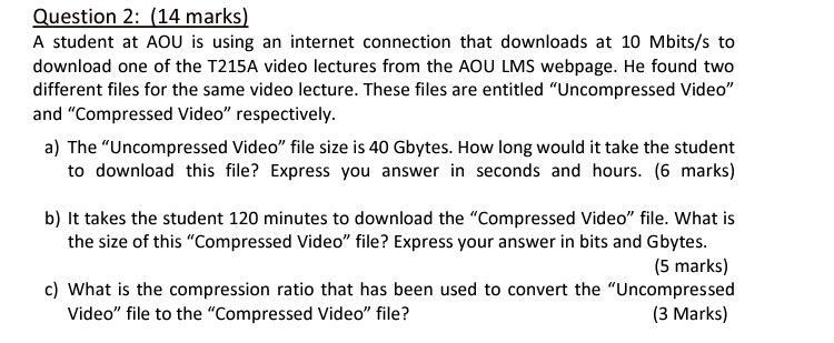 Solved Question 2: (14 marks) A student at AOU is using an | Chegg.com