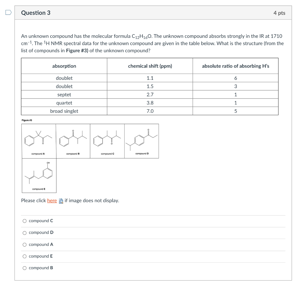 Solved U Question 3 4 Pts An Unknown Compound Has The | Chegg.com