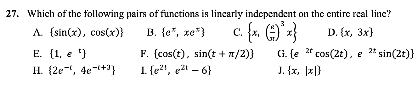 Solved 27. Which of the following pairs of functions is | Chegg.com