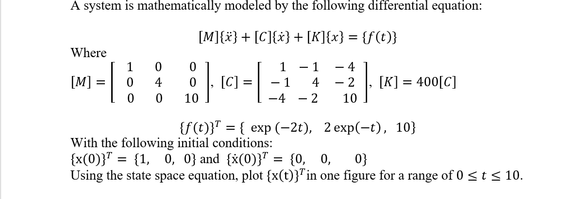 Solved A system is mathematically modeled by the following | Chegg.com