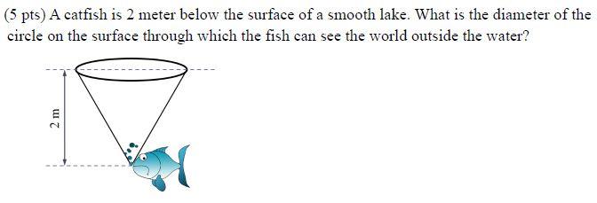 Solved (5 pts) A catfish is 2 meter below the surface of a | Chegg.com
