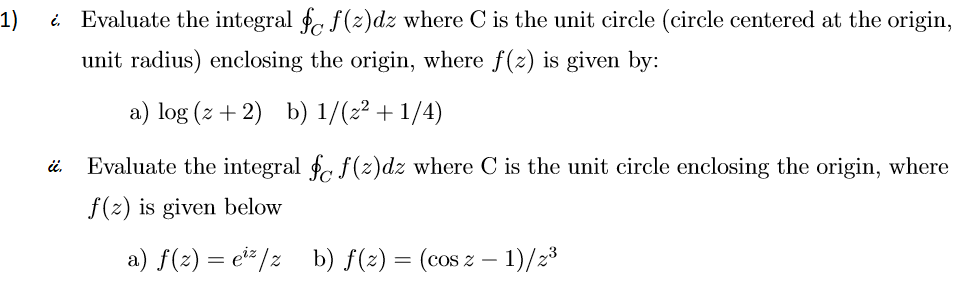 integral of z over unit circle