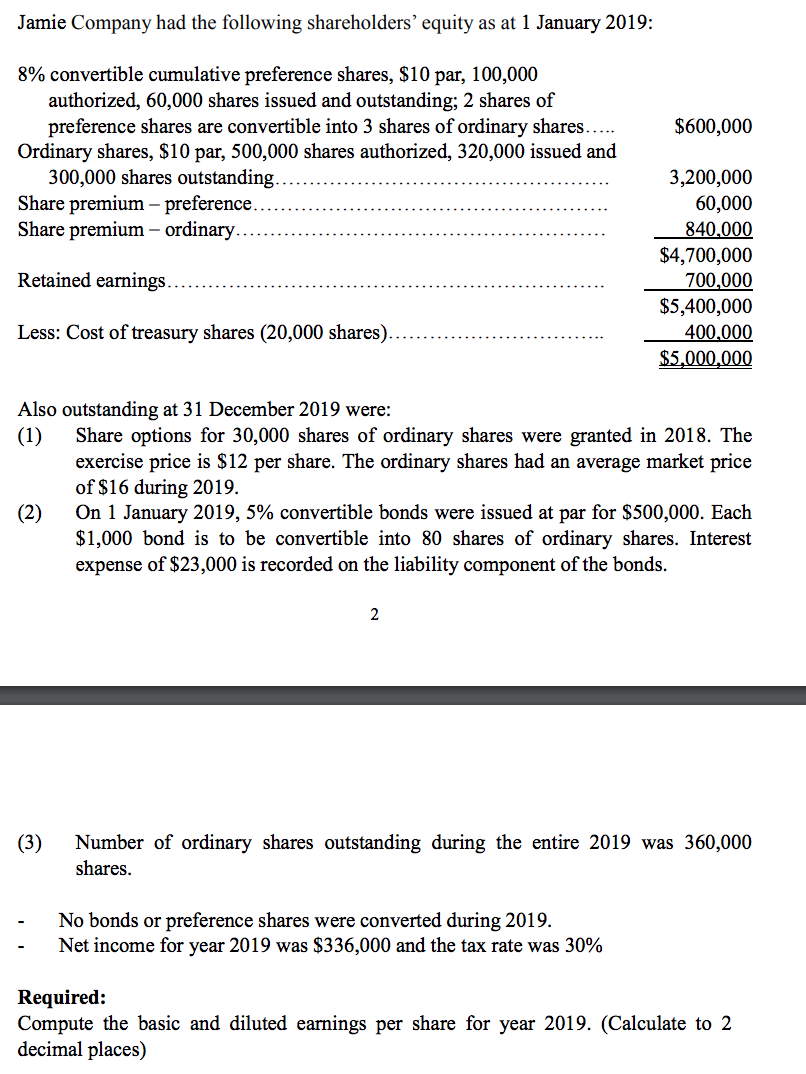 solved-jamie-company-had-the-following-shareholders-equity-chegg