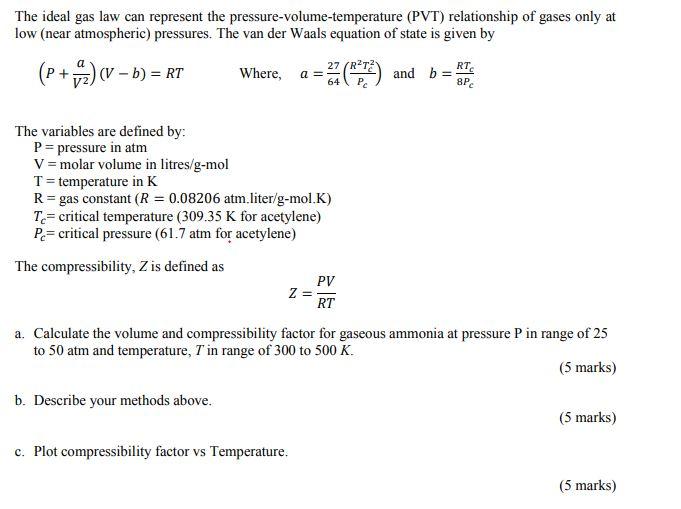 volume temperature and pressure formulaa