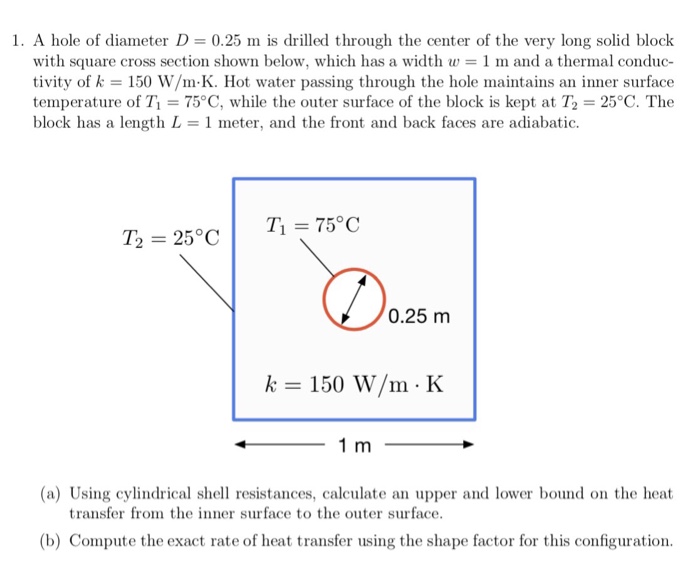 Solved 1. A Hole Of Diameter D 0.25 M Is Drilled Through The | Chegg.com