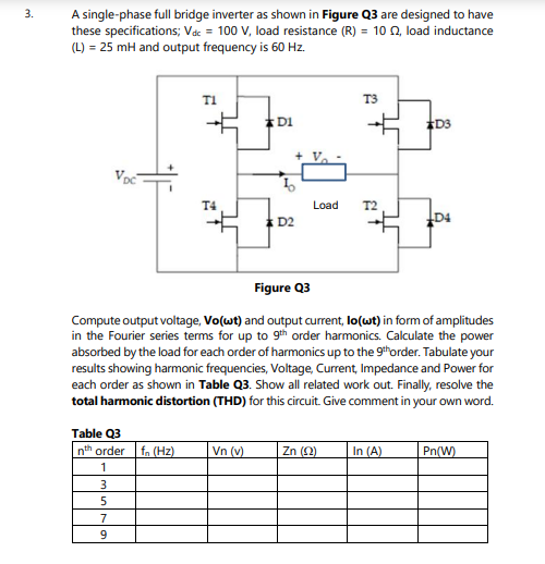 Solved . 3. A single-phase full bridge inverter as shown in | Chegg.com
