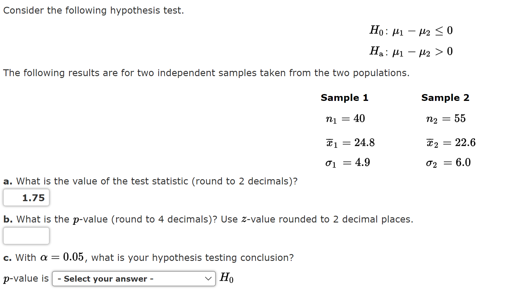 Solved Consider The Following Hypothesis Test. | Chegg.com