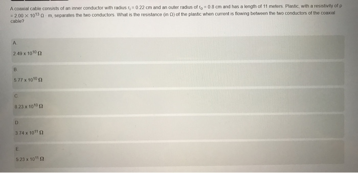 Solved A coaxial cable consists of an inner conductor with | Chegg.com