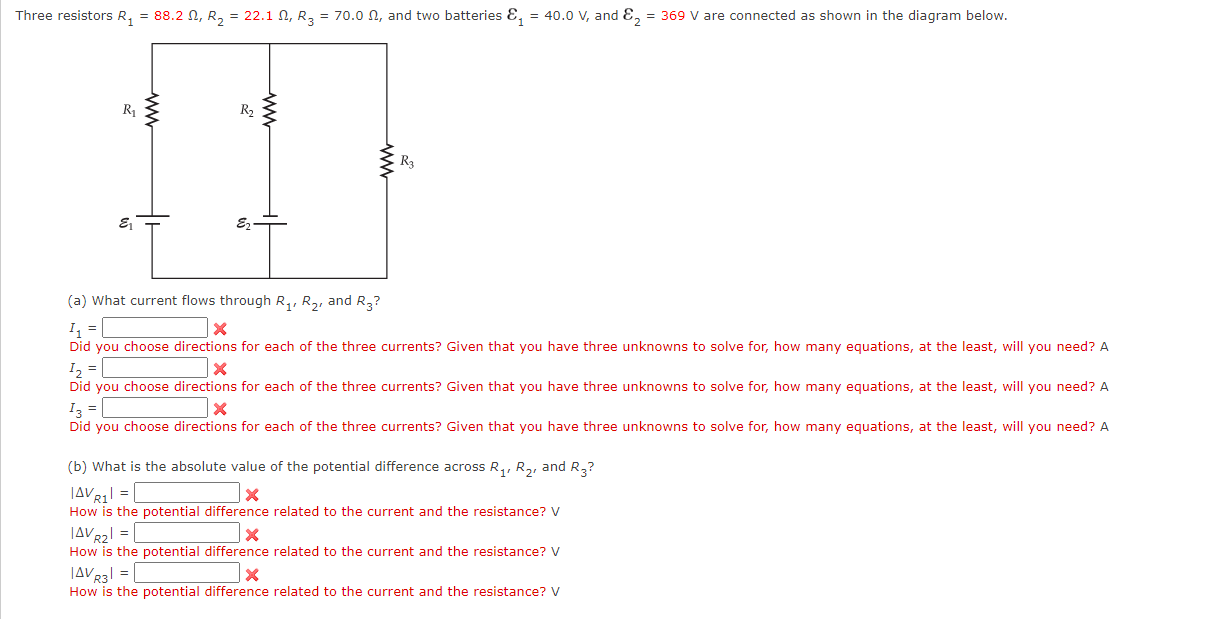Solved hree resistors R1=88.2Ω,R2=22.1Ω,R3=70.0Ω, and two | Chegg.com
