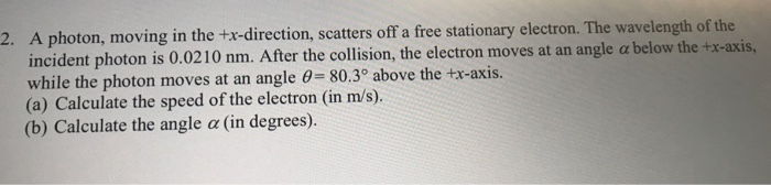 Solved 2. A photon, moving in the tx-direction, scatters off | Chegg.com