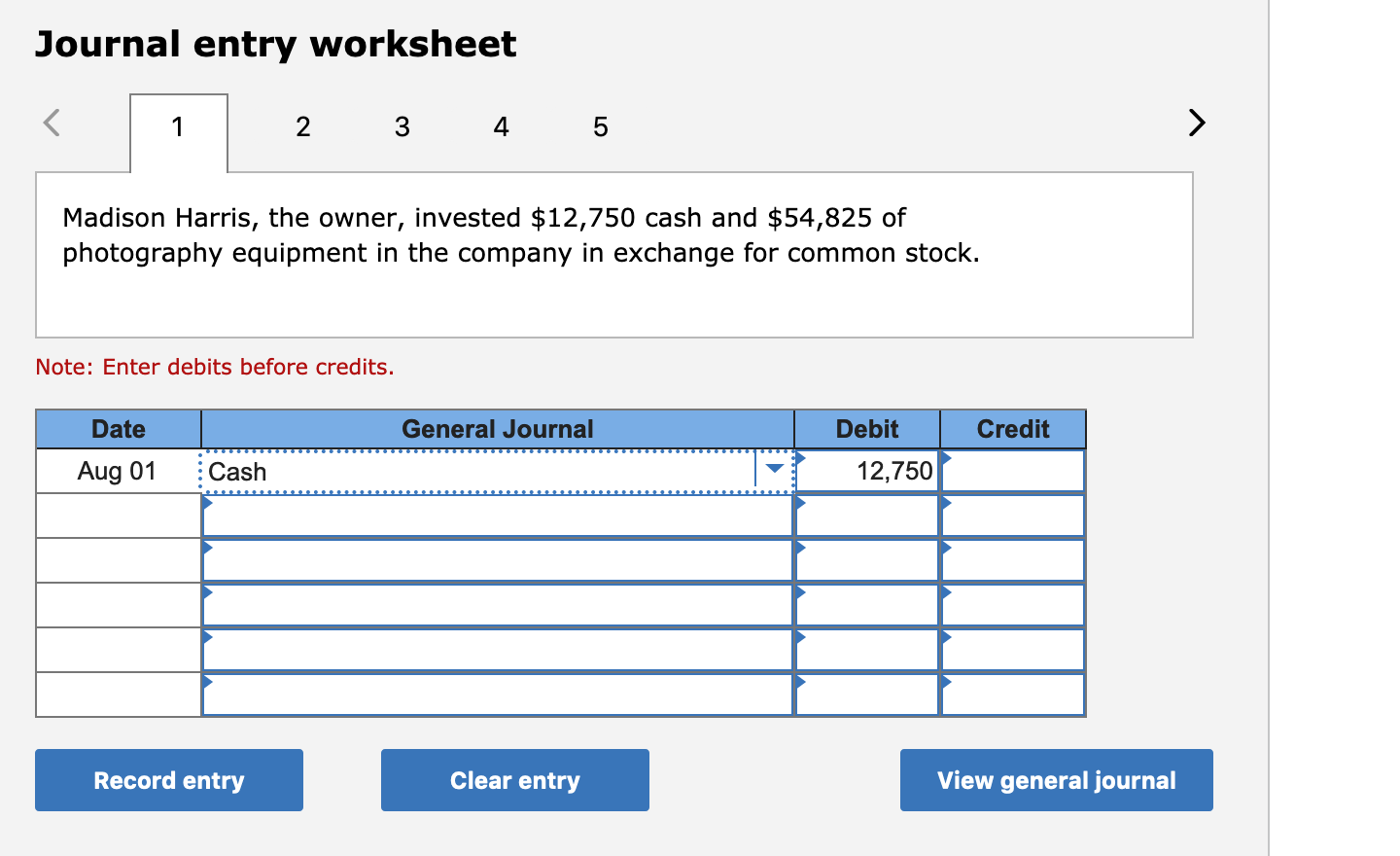 Solved Journal entry worksheet 2 3 4 5 Madison Harris, the | Chegg.com