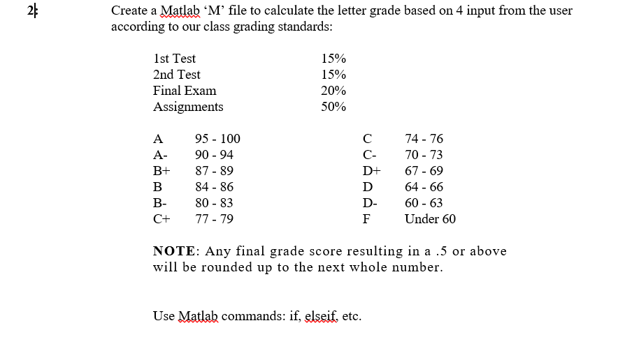 Solved 24 Create a Matlab “M'file to calculate the letter | Chegg.com