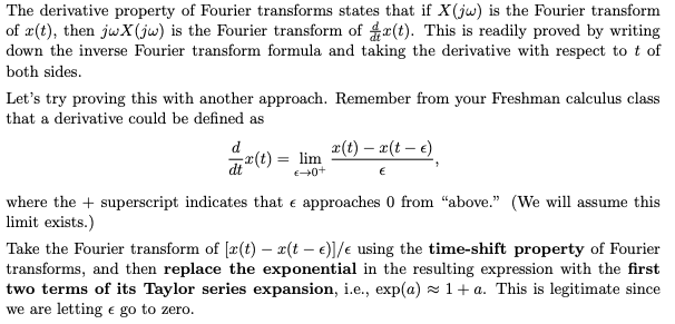 Solved The derivative property of Fourier transforms states | Chegg.com