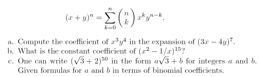 Solved Recall That The Binomial Theorem States That For Any | Chegg.com