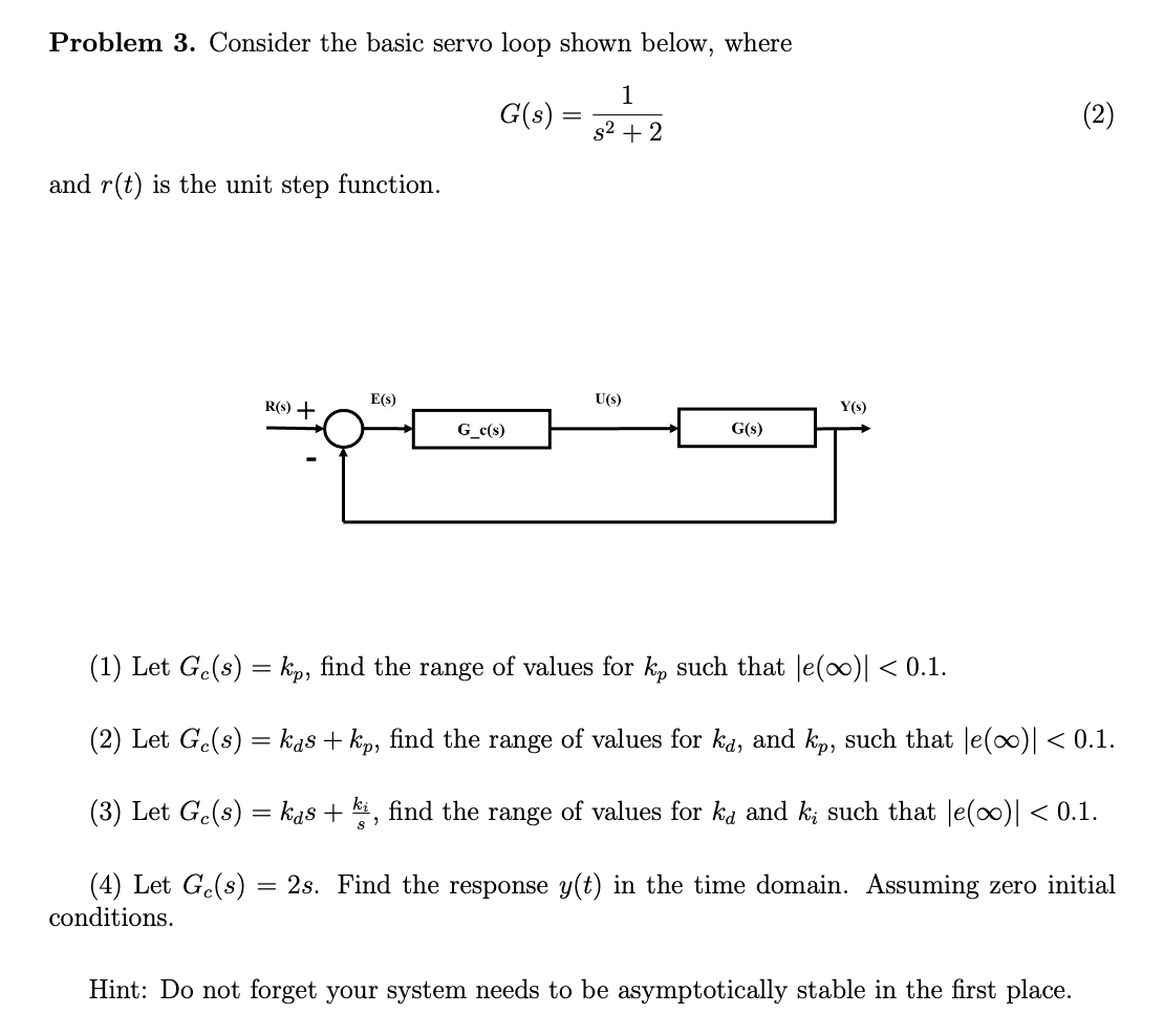Solved Problem 3. Consider the basic servo loop shown below,