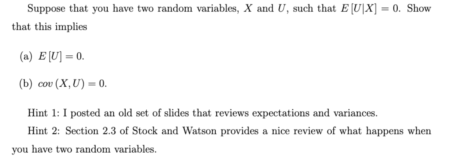 Solved Suppose that you have two random variables, x ﻿and U, | Chegg.com