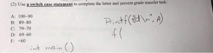 Solved (2) Use a switch case statement to complete the | Chegg.com